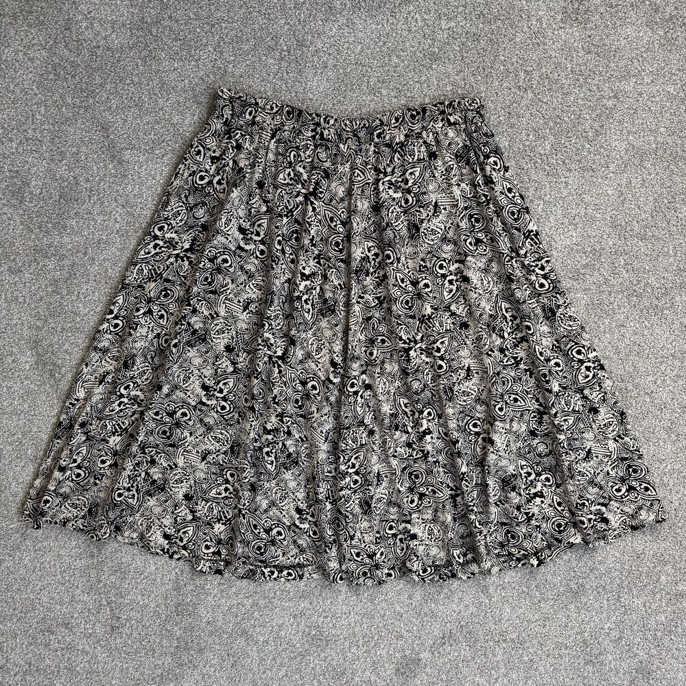 Liz Baker Skirt Womens 22W Black Paisley A-Line Midi USA Boho 90s Vintage Spring